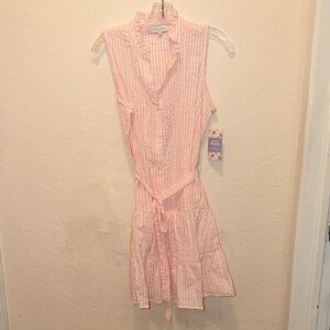New Madison Grey Pastel Pink Striped Sleeveless Dress
